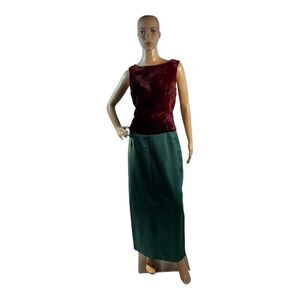 Jessica McClintock Women’s Vintage Velvet Green Burgundy Sheath  Dress Size 12